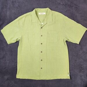 Tommy Bahama Camp Shirt Mens Medium Green Grid Silk Button Up Casual Resort